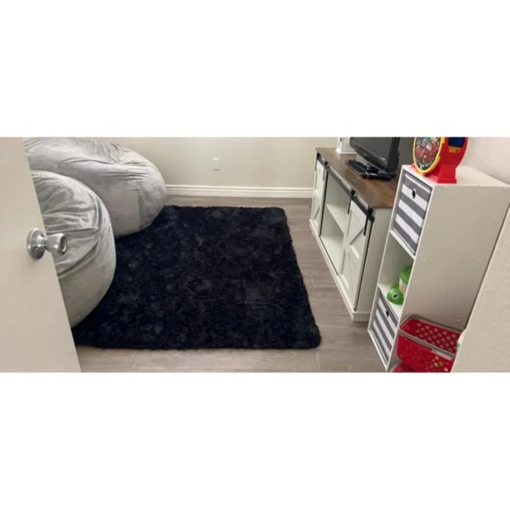 New 5x7 Black Fluffy Area Rug, Super Soft High Pile Shag Carpet for Home & Room
